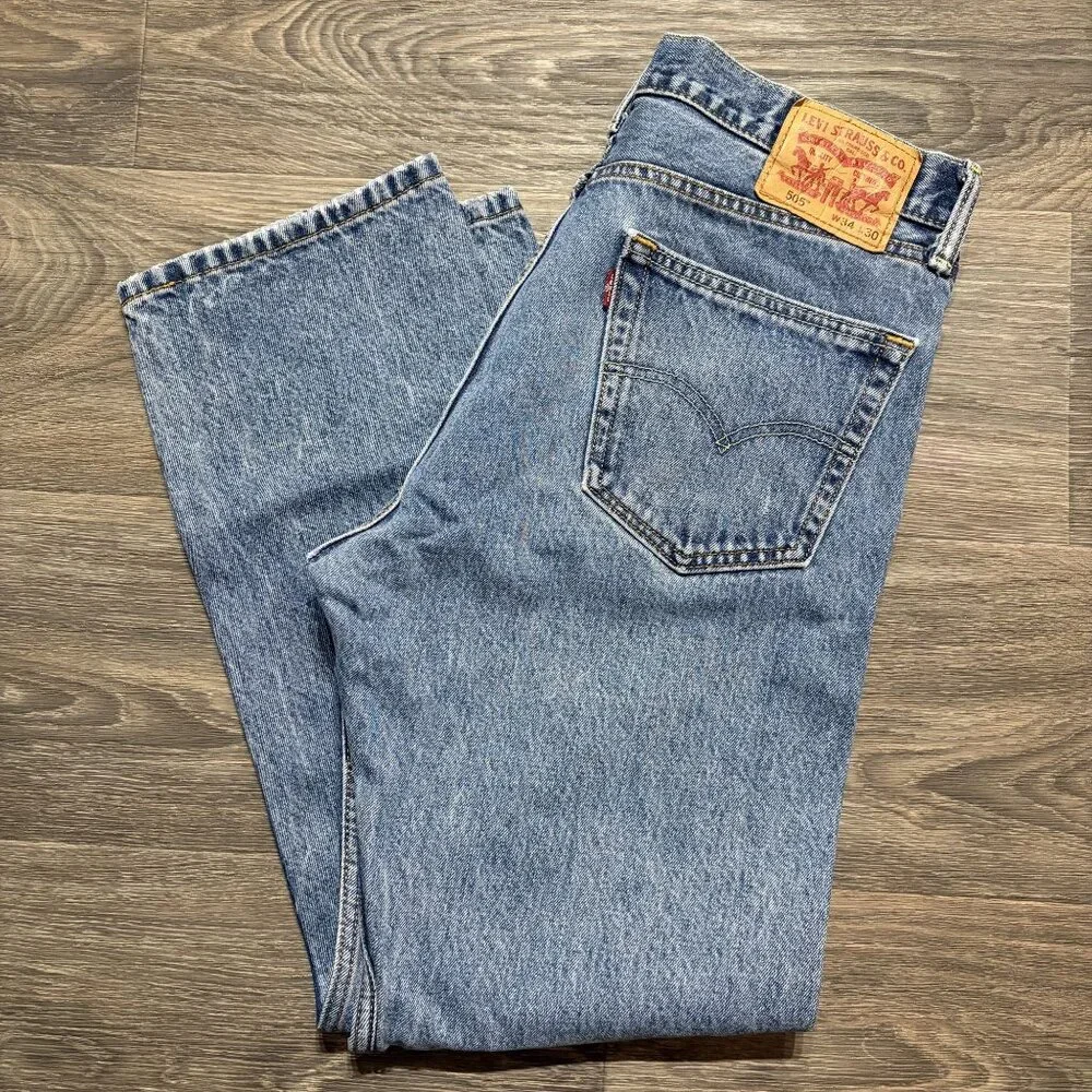 Levis 505 Mens Straight Leg Jeans W34 L30 Medium Wash Denim Regular Fit